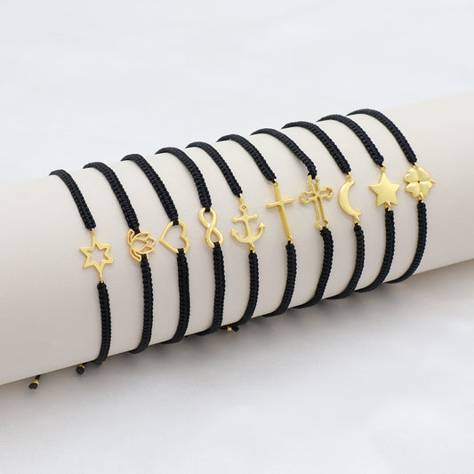 Handmade Customizable 925 Sterling Silver Charm Cotton Thread Weave Bracelet