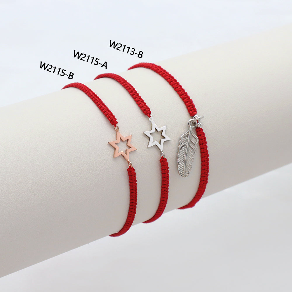 Handmade Customizable 925 Sterling Silver Charm Cotton Thread Weave Bracelet