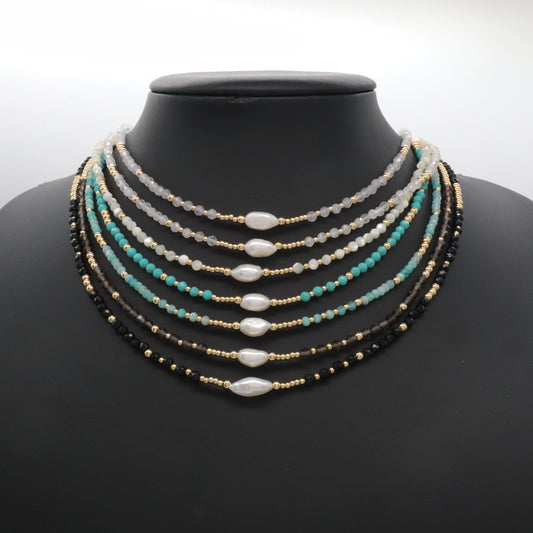 Custom Handmade 925 Sterling Silver Natural Stone Beads Jewelry Fresh Water Pearl Necklace