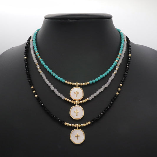 Wholesale Manufacture Trendy Customized Handmade Gold Plated 925 Sterling Silver Shell Pendant Natural Stone Beads Necklace