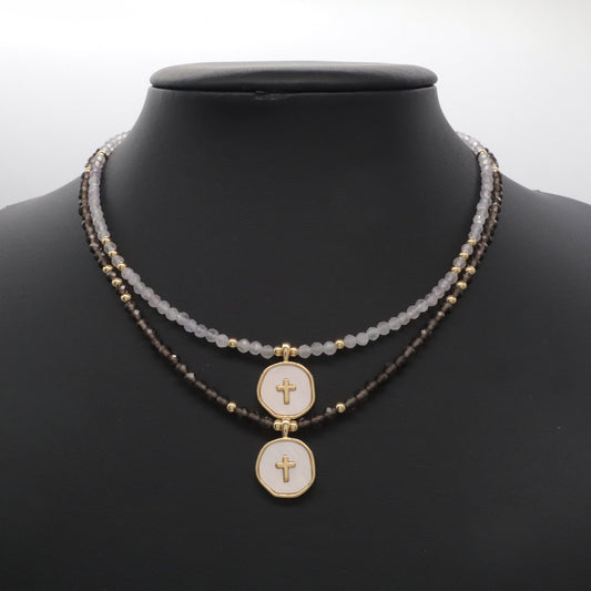 Trendy Wholesale Manufacture Customized Handmade Gold Plated 925 Sterling Silver Shell Pendant Natural Stone Beads Necklace