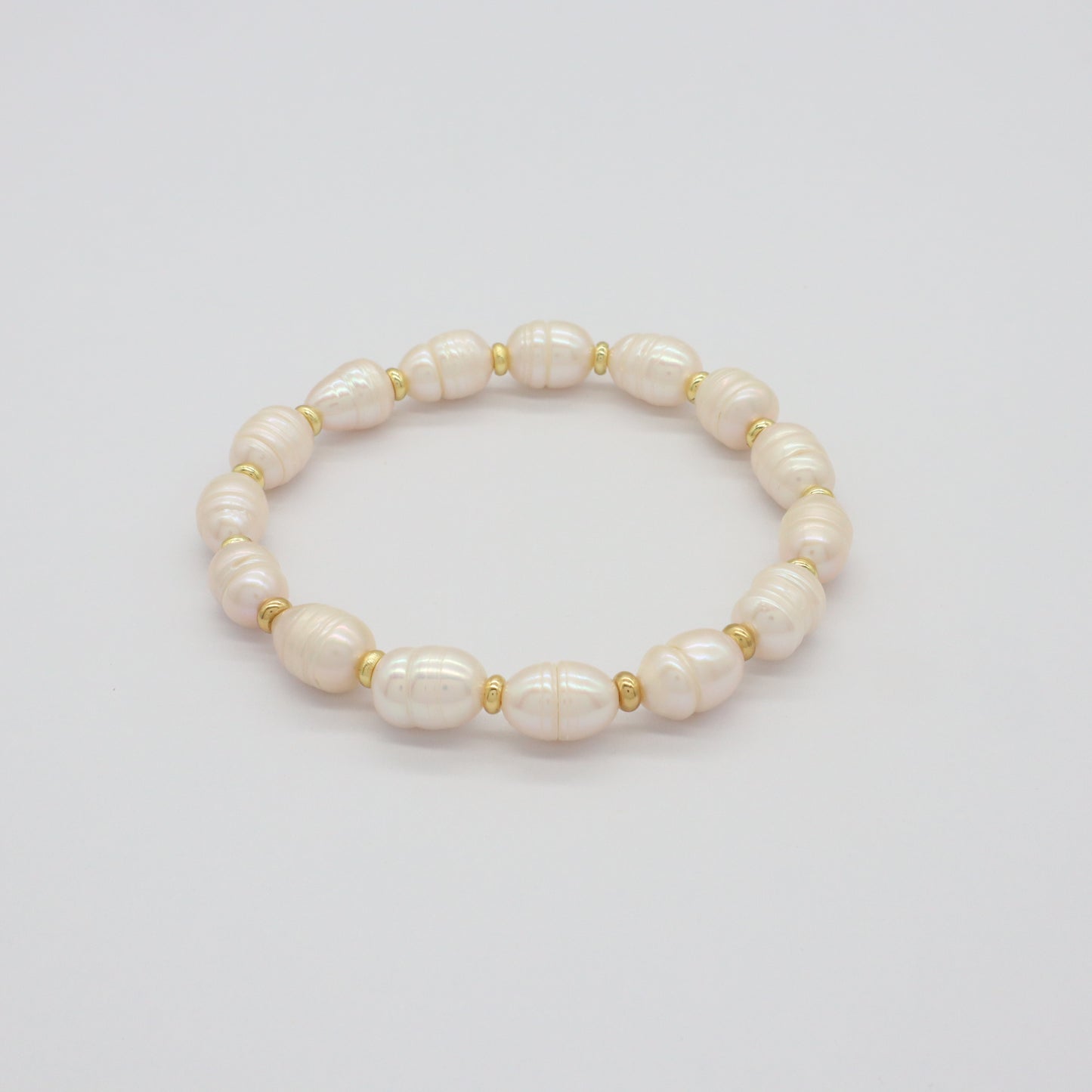 Customized Simple Design Jewelry Handmade Adjustable Elastic Gold Plated Brass Beads Handmade Fresh Water Pearl Bracelet