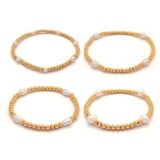 Handmade OEM Wholesale Fashion Custom Adjustable Gold Plated Brass Beads Fresh Water Pearl Bracelet
