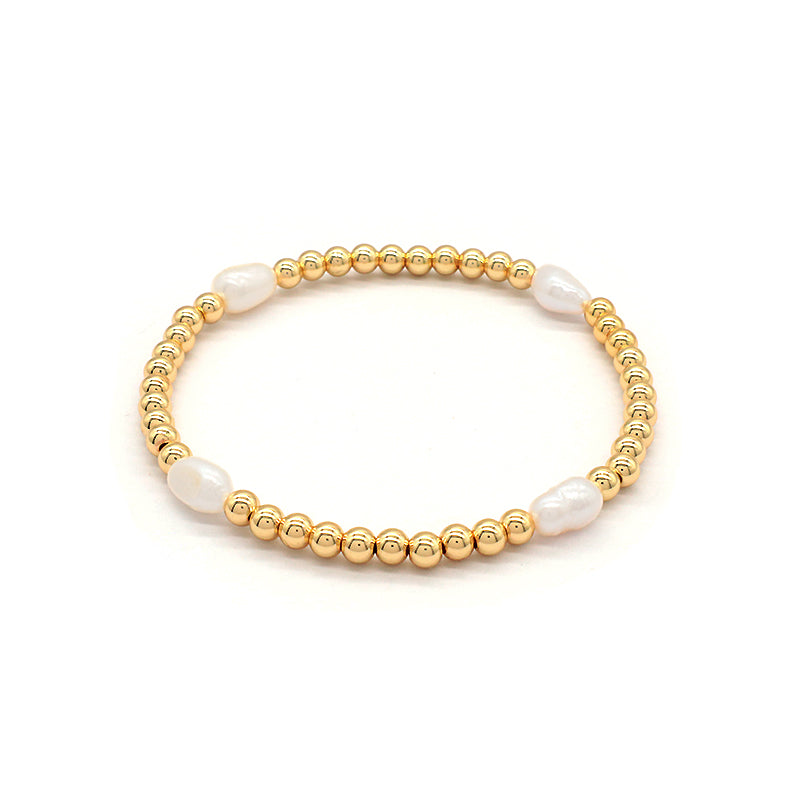 Handmade OEM Wholesale Fashion Custom Adjustable Gold Plated Brass Beads Fresh Water Pearl Bracelet