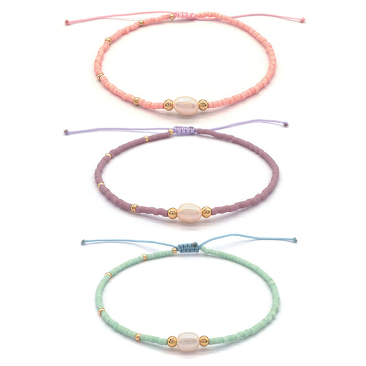 Wholesale Fashion Gold Plated Custom OEM Handmade Adjustable Fresh Water Pearl Miyuki 925 Sterling Silver Beads Bracelet
