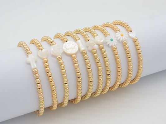 Wholesale Fashion Jewelry Designs Shell Charms Gold Plated Brass Beads Bracelet Collocation Jewelry Sets