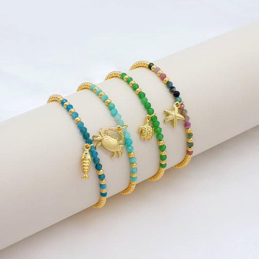 Handmade Customizable Natural Stone Stainless Steel Double Layer Bracelet