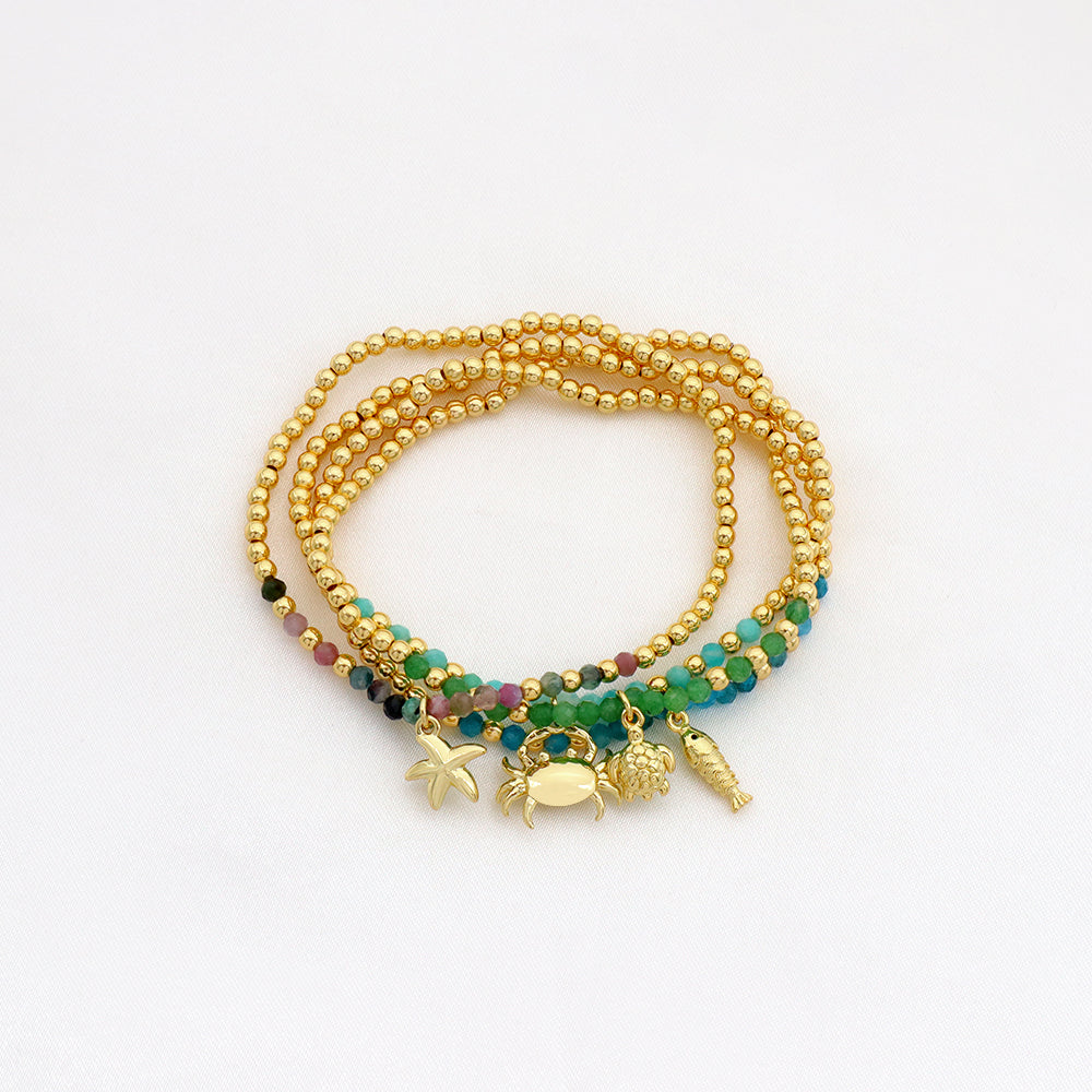 Handmade Customizable Natural Stone Stainless Steel Double Layer Bracelet