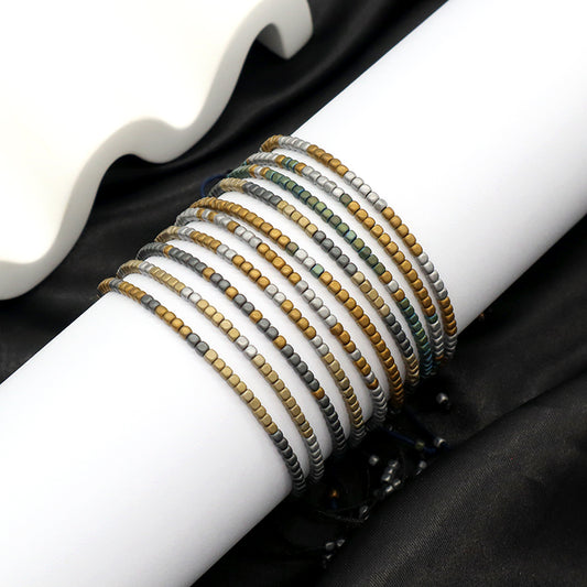 Best Friend Adjustable Handmade OEM Wholesale Fashionable Customized Woven Braided Hematite Beads Bangle Bracelet For Women Men