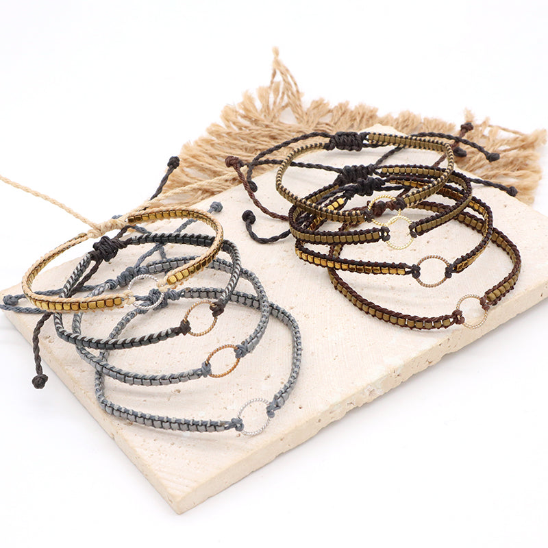Wholesale China Factory Fashion Handmade OEM Customized Woven Adjustable 925 Sterling Silver Round Charm Hematite Beads Bracelet