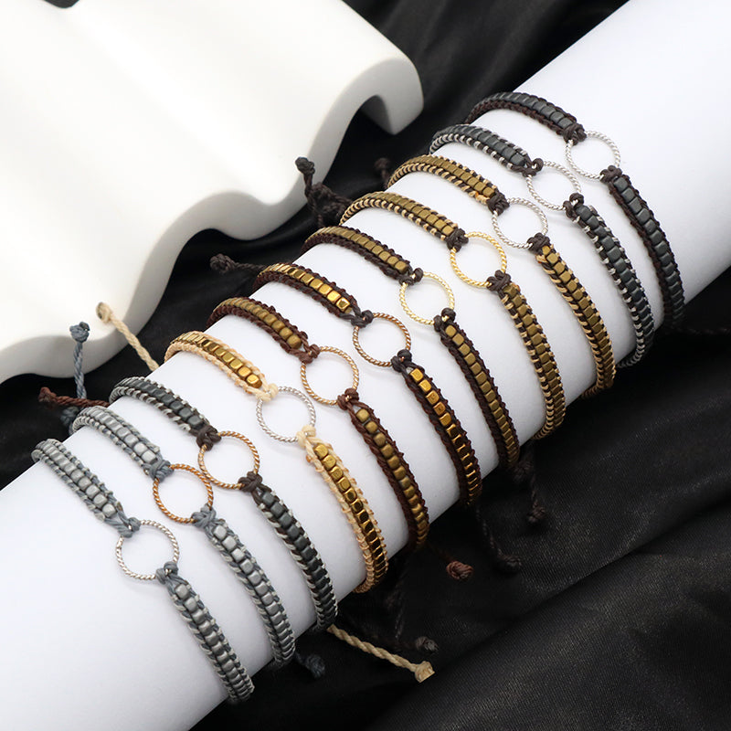Wholesale China Factory Fashion Handmade OEM Customized Woven Adjustable 925 Sterling Silver Round Charm Hematite Beads Bracelet