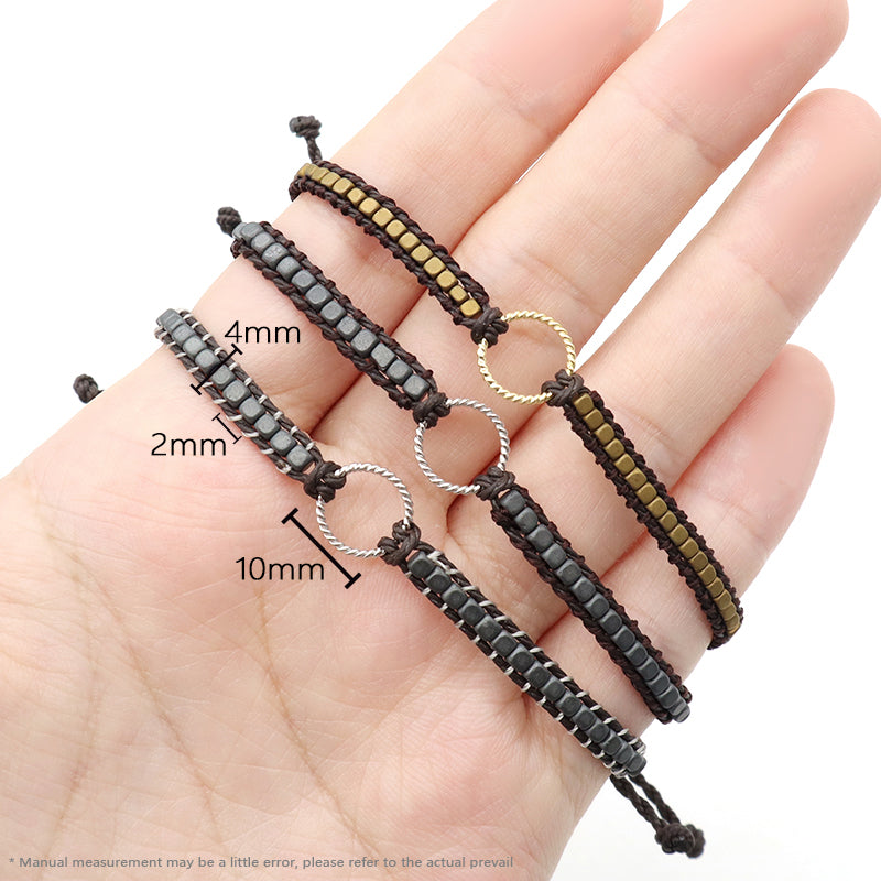 Wholesale China Factory Fashion Handmade OEM Customized Woven Adjustable 925 Sterling Silver Round Charm Hematite Beads Bracelet