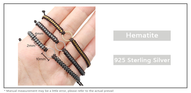 Wholesale China Factory Fashion Handmade OEM Customized Woven Adjustable 925 Sterling Silver Round Charm Hematite Beads Bracelet