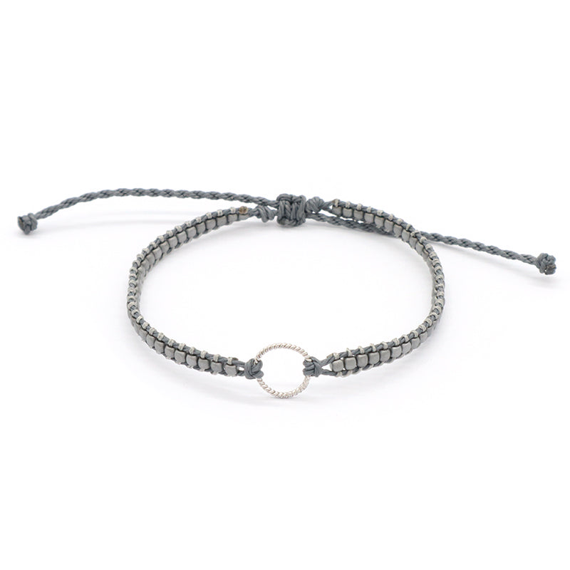 Wholesale China Factory Fashion Handmade OEM Customized Woven Adjustable 925 Sterling Silver Round Charm Hematite Beads Bracelet