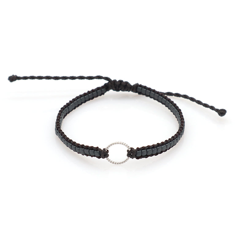 Wholesale China Factory Fashion Handmade OEM Customized Woven Adjustable 925 Sterling Silver Round Charm Hematite Beads Bracelet
