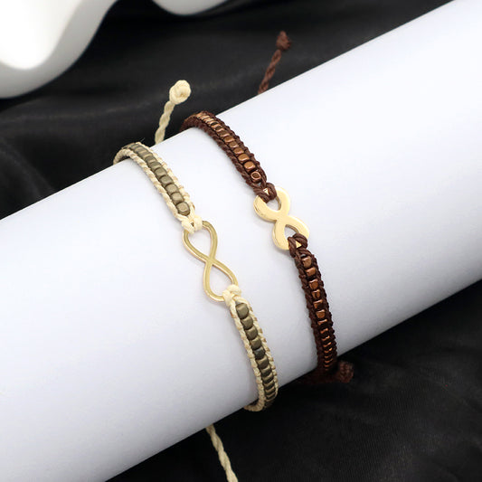 New Arrival Wholesale Custom Jewelry Fashion Braided Woven Women Adjustable Hematite Stainless Steel Lucky Charm Bracelets