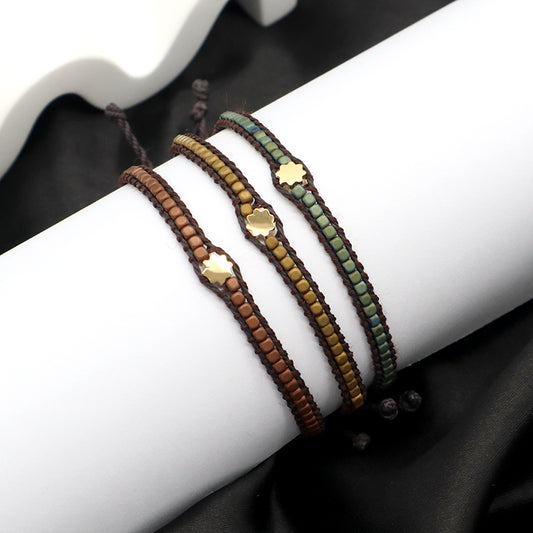 OEM Wholesale Customized Jewelry Fashionable Braided Jewelry Adjustable Stainless Steel Hematite Woven Charm Tassel Bracelets