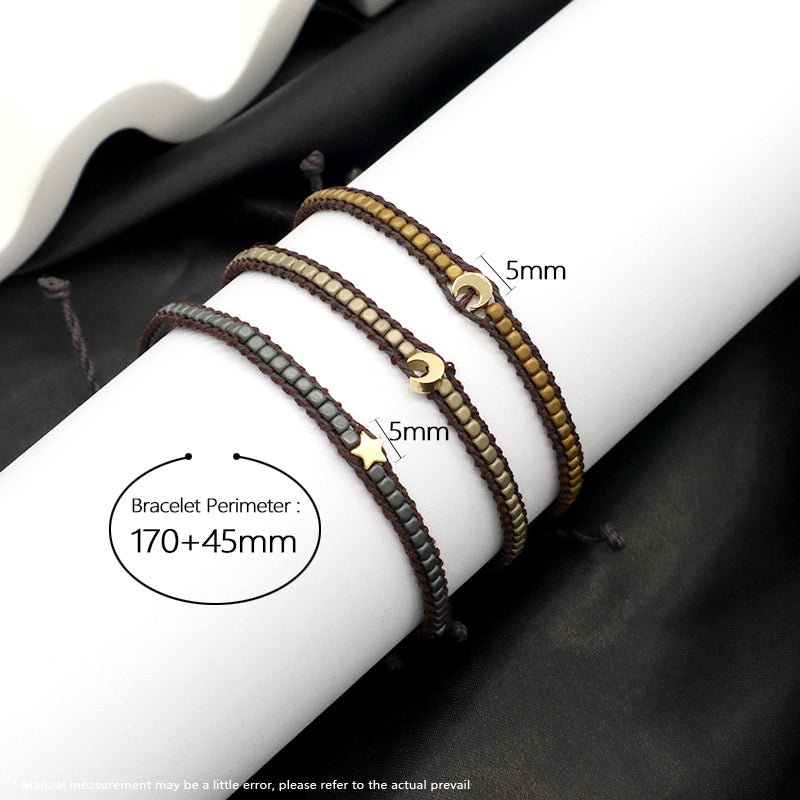 OEM Wholesale Custom Jewelry Handmade Fashion Jewelry Adjustable Stainless Steel Moon Star Charm Hematite Woven Tassel Bracelets