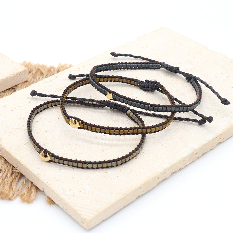 OEM Wholesale Custom Jewelry Handmade Fashion Jewelry Adjustable Stainless Steel Moon Star Charm Hematite Woven Tassel Bracelets