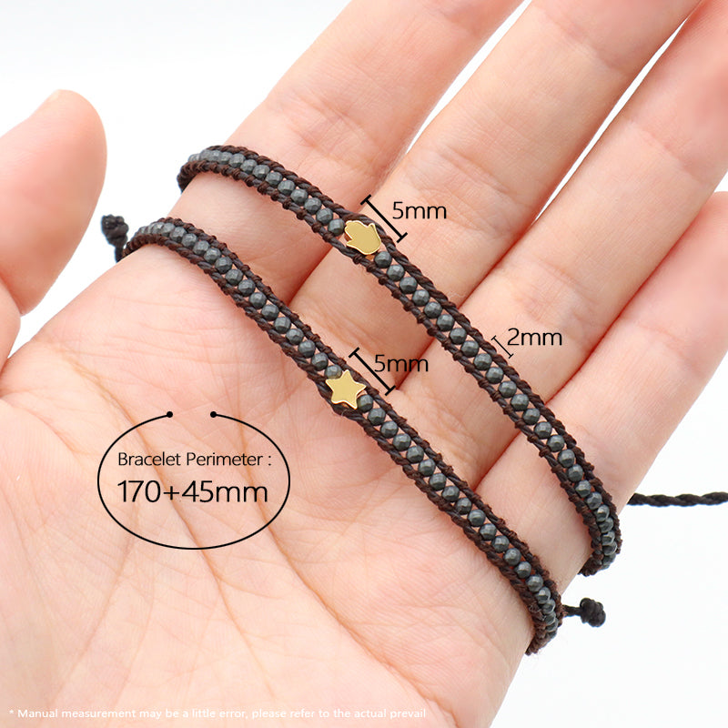 Custom Factory Handmade Wholesale Fashion Braided Woven Jewelry Adjustable Stainless Steel Star Charm Hematite Macrame Bracelet