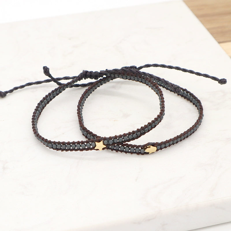 Custom Factory Handmade Wholesale Fashion Braided Woven Jewelry Adjustable Stainless Steel Star Charm Hematite Macrame Bracelet