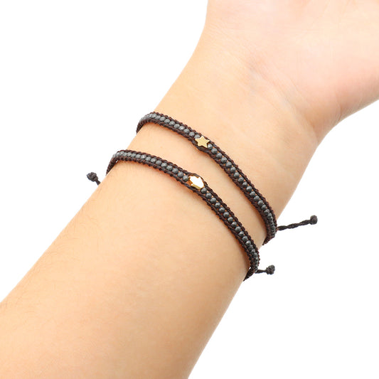 Custom Factory Handmade Wholesale Fashion Braided Woven Jewelry Adjustable Stainless Steel Star Charm Hematite Macrame Bracelet