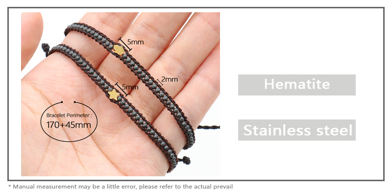 Custom Factory Handmade Wholesale Fashion Braided Woven Jewelry Adjustable Stainless Steel Star Charm Hematite Macrame Bracelet