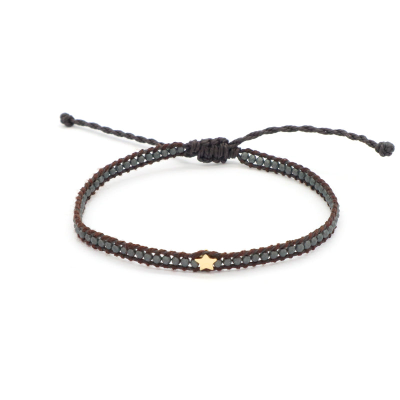 Custom Factory Handmade Wholesale Fashion Braided Woven Jewelry Adjustable Stainless Steel Star Charm Hematite Macrame Bracelet