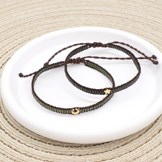 OEM Wholesale Custom Woven Double Layer Best Friend Handmade Adjustable Miyuki Bangle Stainless Steel Charm Miyuki Beads Bracelet
