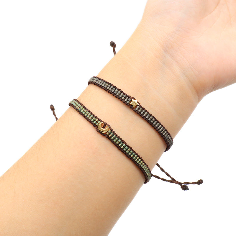 OEM Wholesale Custom Woven Double Layer Best Friend Handmade Adjustable Miyuki Bangle Stainless Steel Charm Miyuki Beads Bracelet