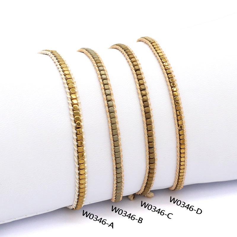 Custom Woven Wholesale Simple Design OEM Wholesale Best Friend Handmade Adjustable Hematite Beads Bangle Bracelet