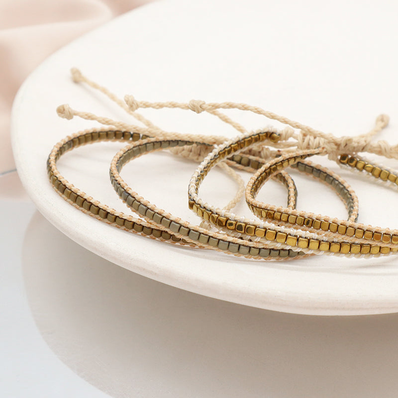 Custom Woven Wholesale Simple Design OEM Wholesale Best Friend Handmade Adjustable Hematite Beads Bangle Bracelet