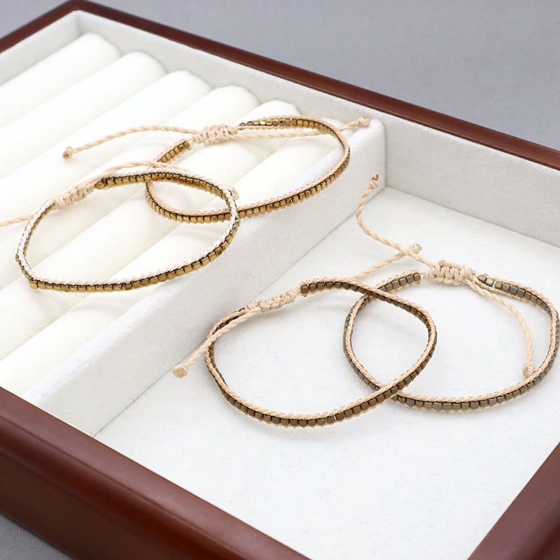 Custom Woven Wholesale Simple Design OEM Wholesale Best Friend Handmade Adjustable Hematite Beads Bangle Bracelet