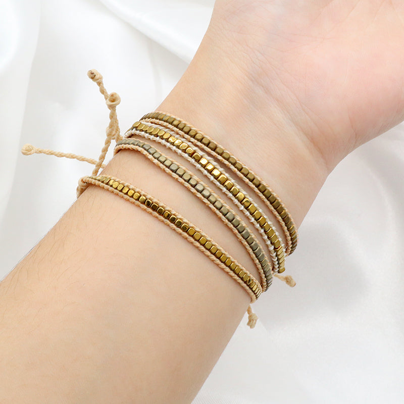Custom Woven Wholesale Simple Design OEM Wholesale Best Friend Handmade Adjustable Hematite Beads Bangle Bracelet