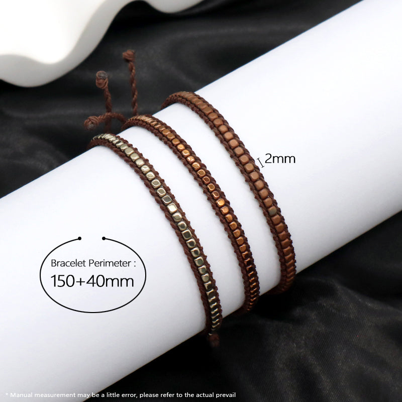 New Custom Woven Wholesale adjustable handmade Jewelry Fashion Braided Woven Adjustable Hematite Beads Bracelets