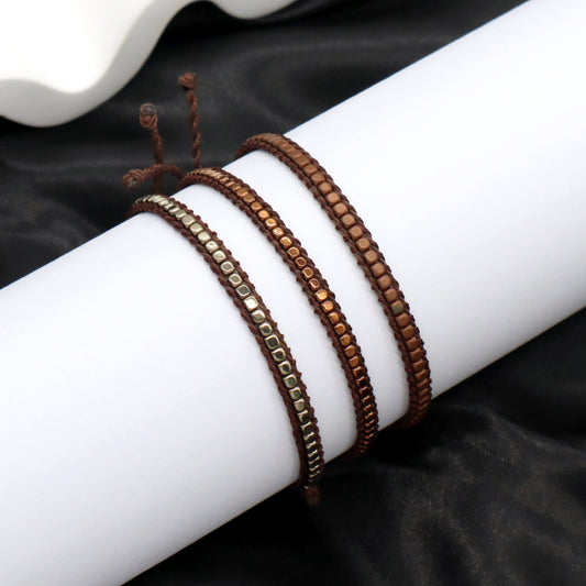 New Custom Woven Wholesale adjustable handmade Jewelry Fashion Braided Woven Adjustable Hematite Beads Bracelets