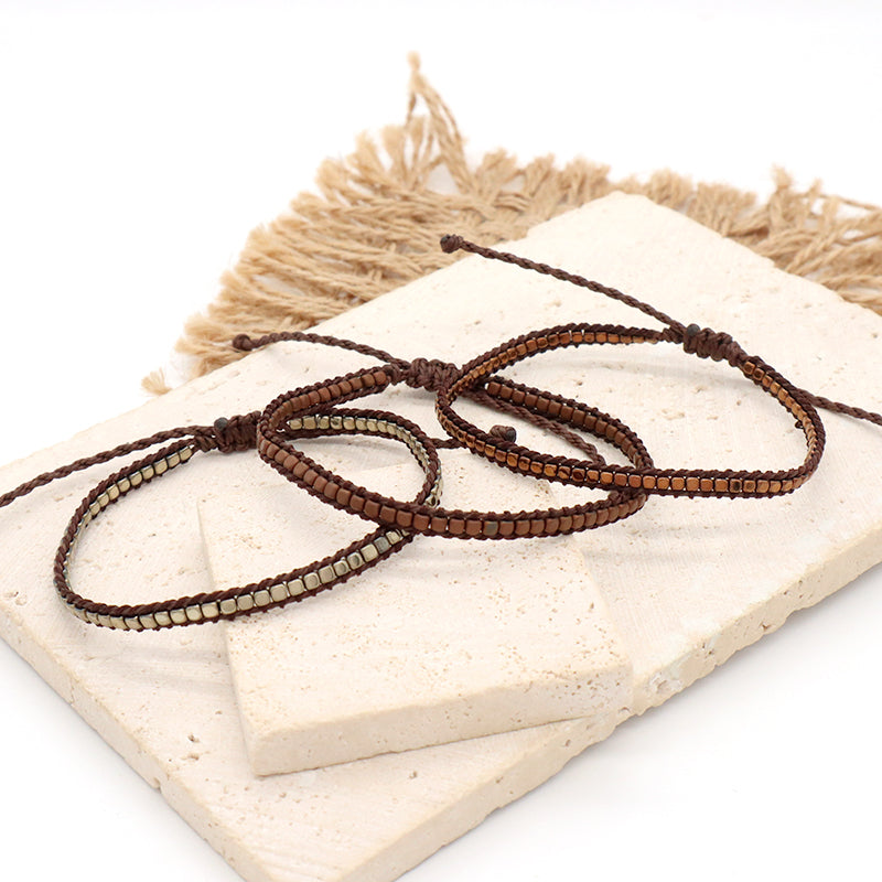 New Custom Woven Wholesale adjustable handmade Jewelry Fashion Braided Woven Adjustable Hematite Beads Bracelets