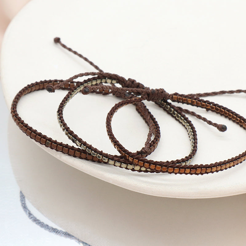 New Custom Woven Wholesale adjustable handmade Jewelry Fashion Braided Woven Adjustable Hematite Beads Bracelets