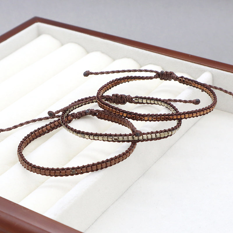 New Custom Woven Wholesale adjustable handmade Jewelry Fashion Braided Woven Adjustable Hematite Beads Bracelets