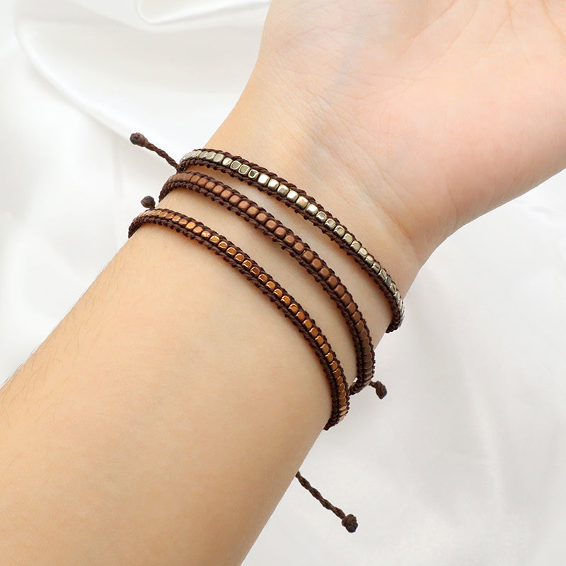 New Custom Woven Wholesale adjustable handmade Jewelry Fashion Braided Woven Adjustable Hematite Beads Bracelets