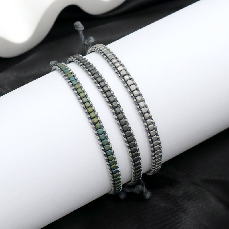 Good quality OEM Simple Design Wholesale Custom Woven Best Friend Handmade Adjustable Hematite Beads Bangle Bracelet