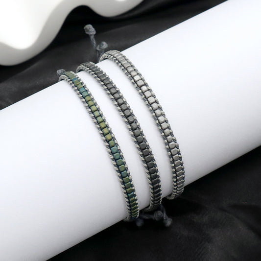 Good quality OEM Simple Design Wholesale Custom Woven Best Friend Handmade Adjustable Hematite Beads Bangle Bracelet