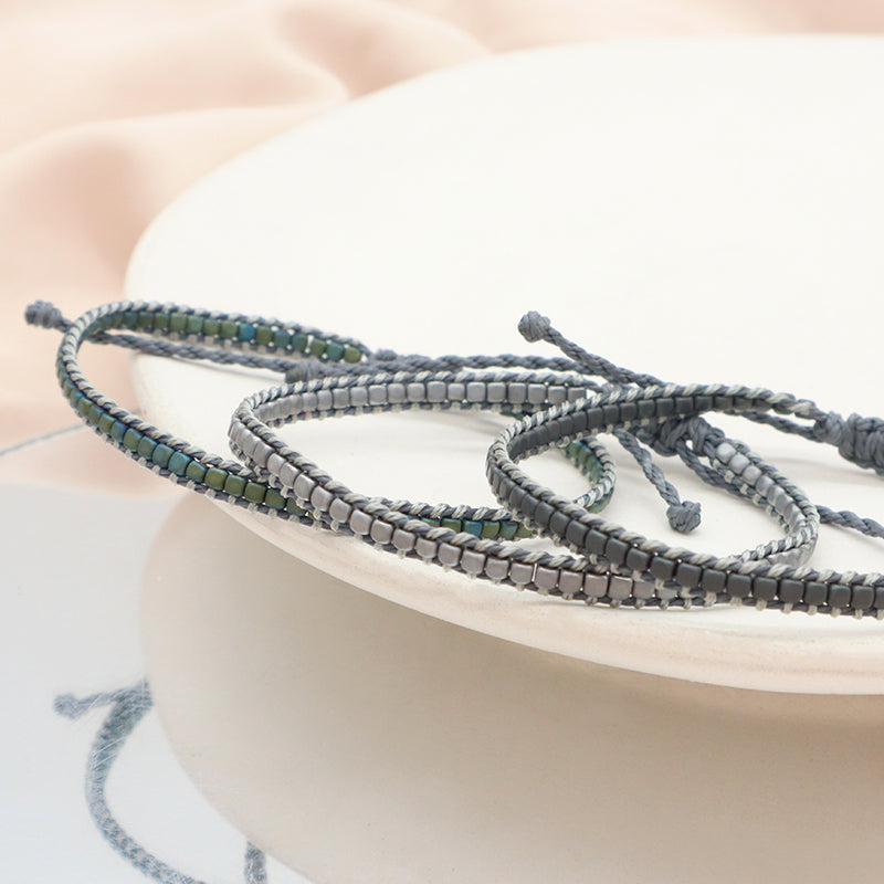 Good quality OEM Simple Design Wholesale Custom Woven Best Friend Handmade Adjustable Hematite Beads Bangle Bracelet