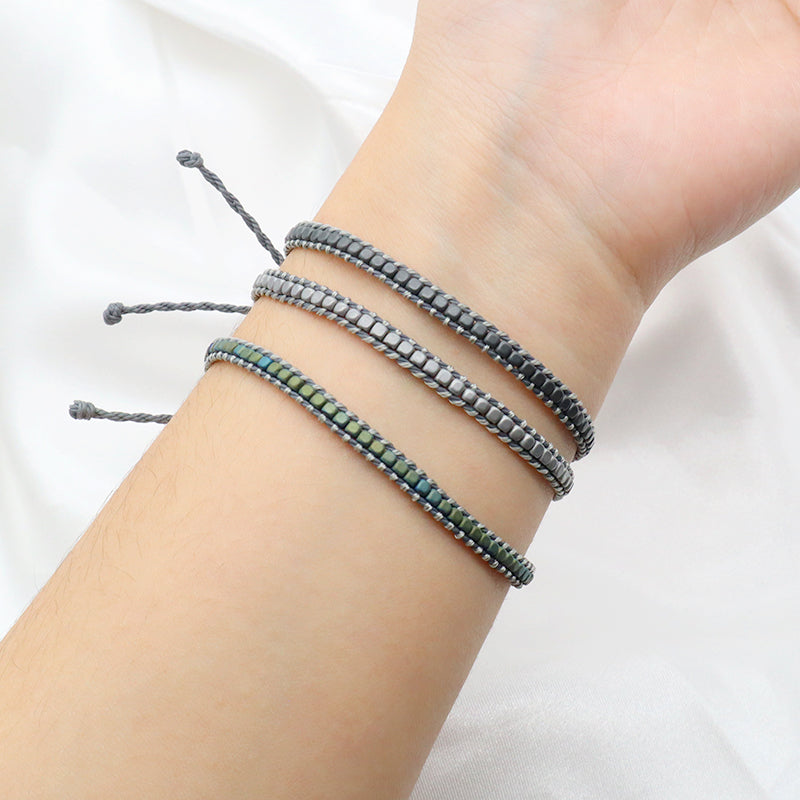 Good quality OEM Simple Design Wholesale Custom Woven Best Friend Handmade Adjustable Hematite Beads Bangle Bracelet