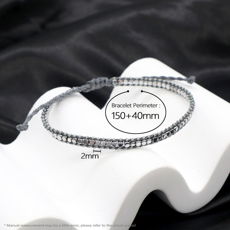 Wholesale Simple Design Good Quality OEM Custom Woven Best Friend Handmade Adjustable Hematite Beads Bangle Bracelet