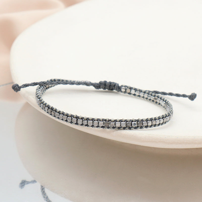 Wholesale Simple Design Good Quality OEM Custom Woven Best Friend Handmade Adjustable Hematite Beads Bangle Bracelet