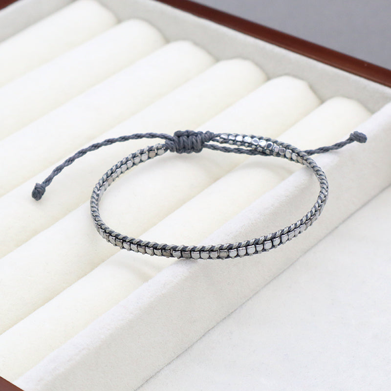 Wholesale Simple Design Good Quality OEM Custom Woven Best Friend Handmade Adjustable Hematite Beads Bangle Bracelet