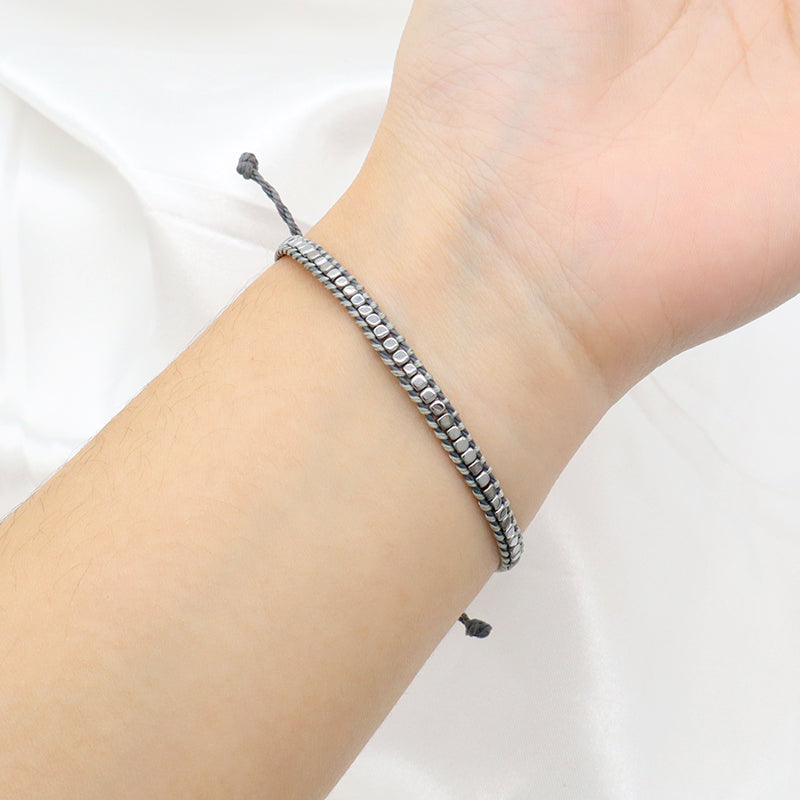 Wholesale Simple Design Good Quality OEM Custom Woven Best Friend Handmade Adjustable Hematite Beads Bangle Bracelet