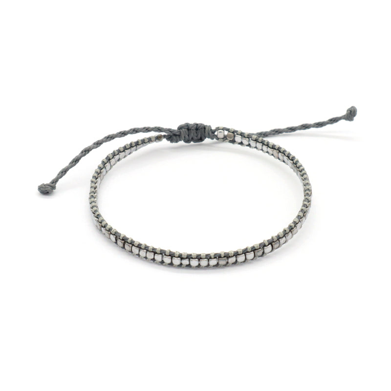 Wholesale Simple Design Good Quality OEM Custom Woven Best Friend Handmade Adjustable Hematite Beads Bangle Bracelet