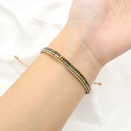 Good Quality OEM Custom Wholesale Simple Design Woven Best Friend Handmade Adjustable Double Rows Hematite Beads Bangle Bracelet